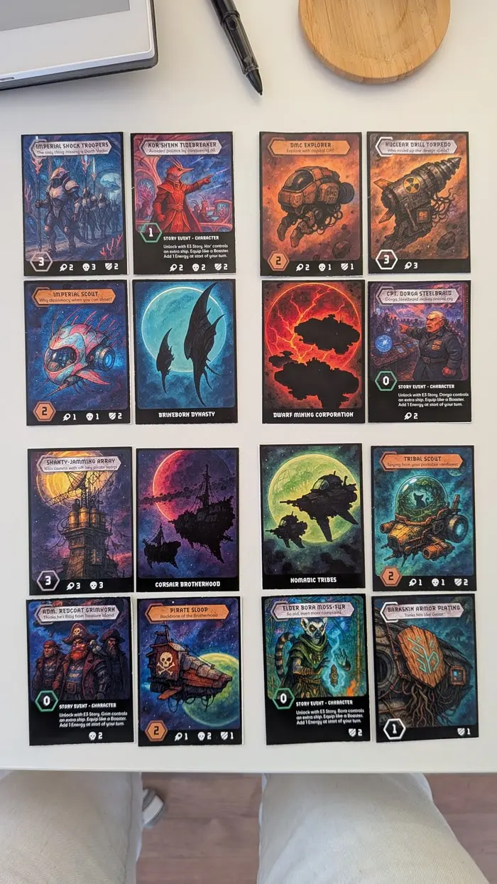 The first four Space Pirates faction card sets