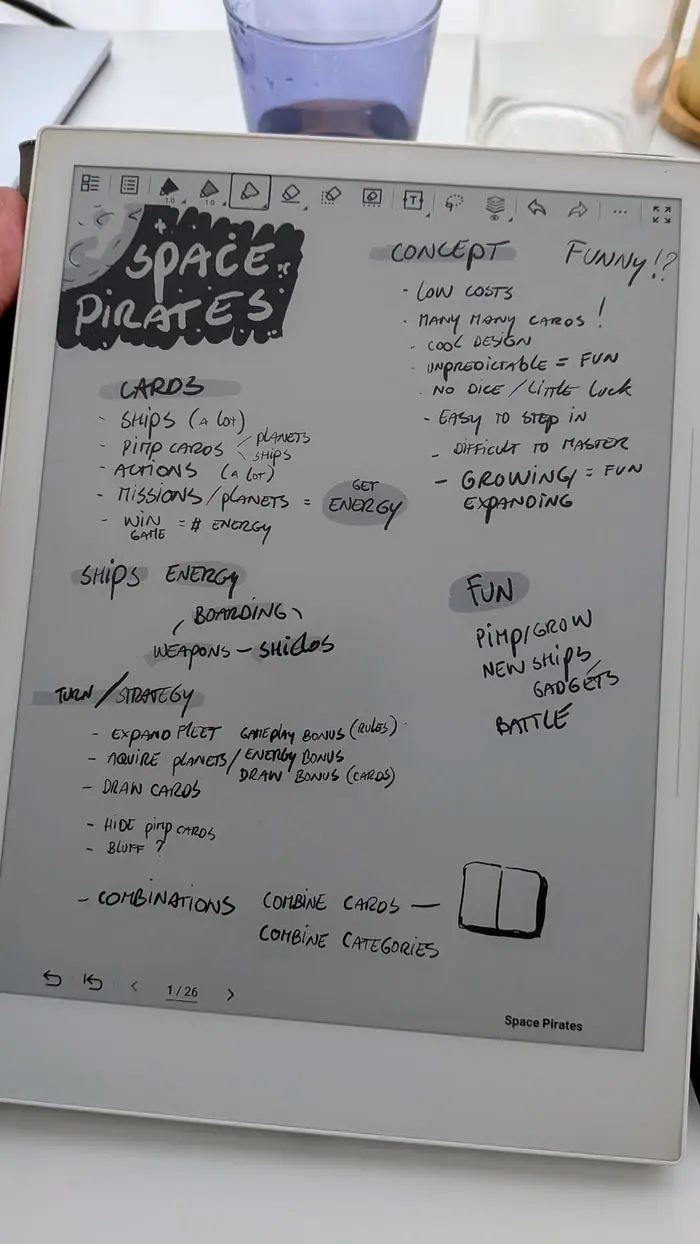 First Space Pirates notes in a digital notebook