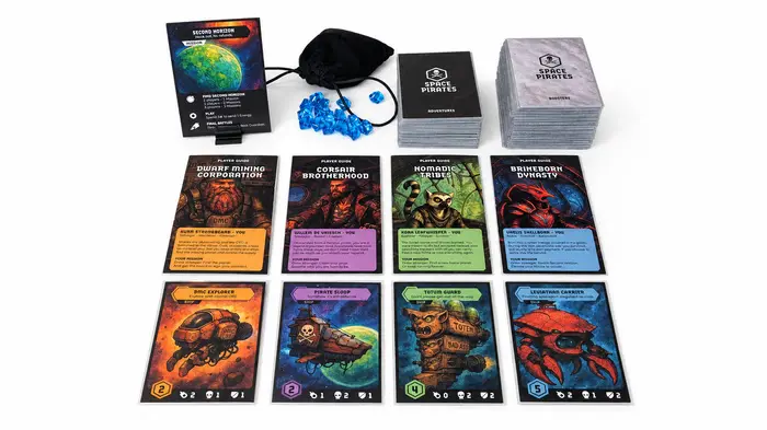 Space Pirates prototype and game components on a table