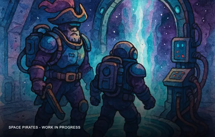 Space Pirates exploring a mysterious gateway