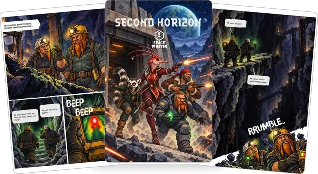 First pages from the Space Pirates graphic novel prequel